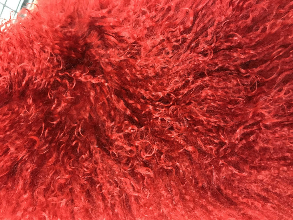 17" Red Genuine Tibetan Lamb Fur Pillow with Microsuede Backing