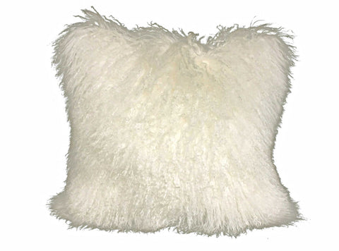 20" Creamy White Genuine Tibetan Lamb Fur Pillow with Microsuede Backing