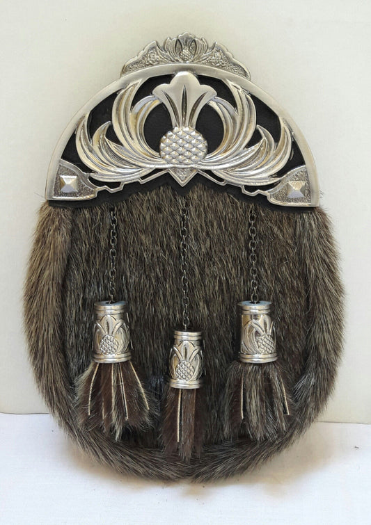 Scottish Kilt Original Seal Skin Dress Sporran Antique Enamel CROWN Cantel