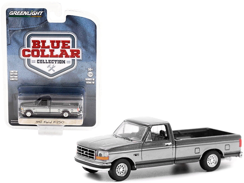 1992 Ford F-250 Pickup Truck Dark Gray Metallic with Silver Sides "Blue Collar Collection" Series 10 1/64 Diecast Model Car by Greenlight