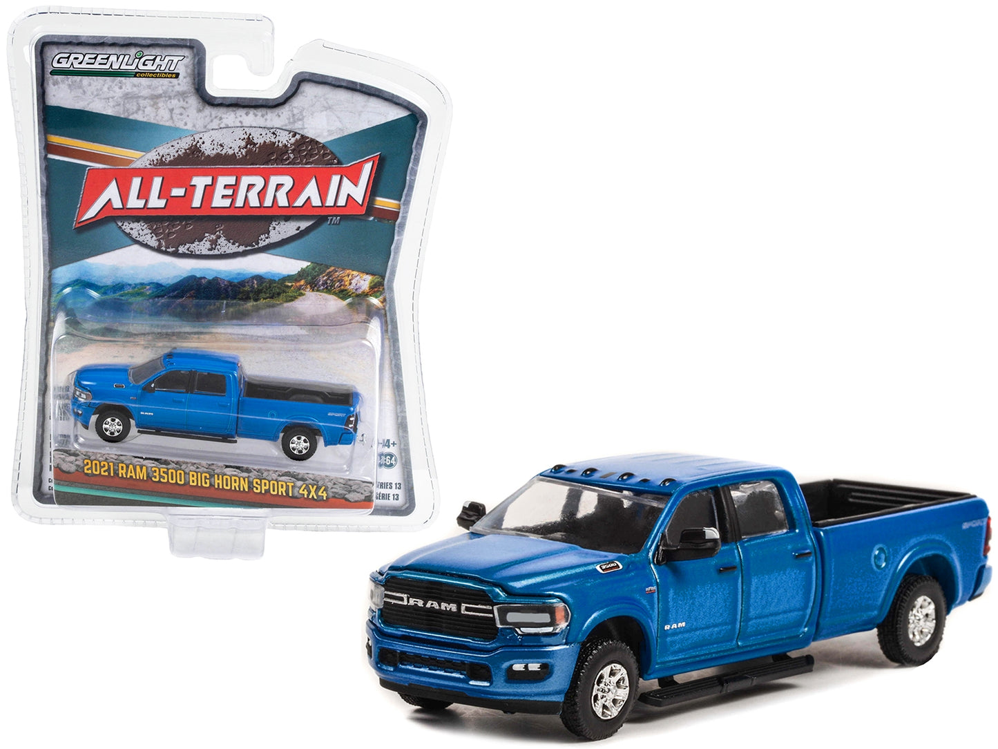 2021 Ram 3500 Big Horn Sport 4x4 Pickup Truck Hydro Blue Pearl "All Terrain" Series 13 1/64 Diecast Model Car by Greenlight