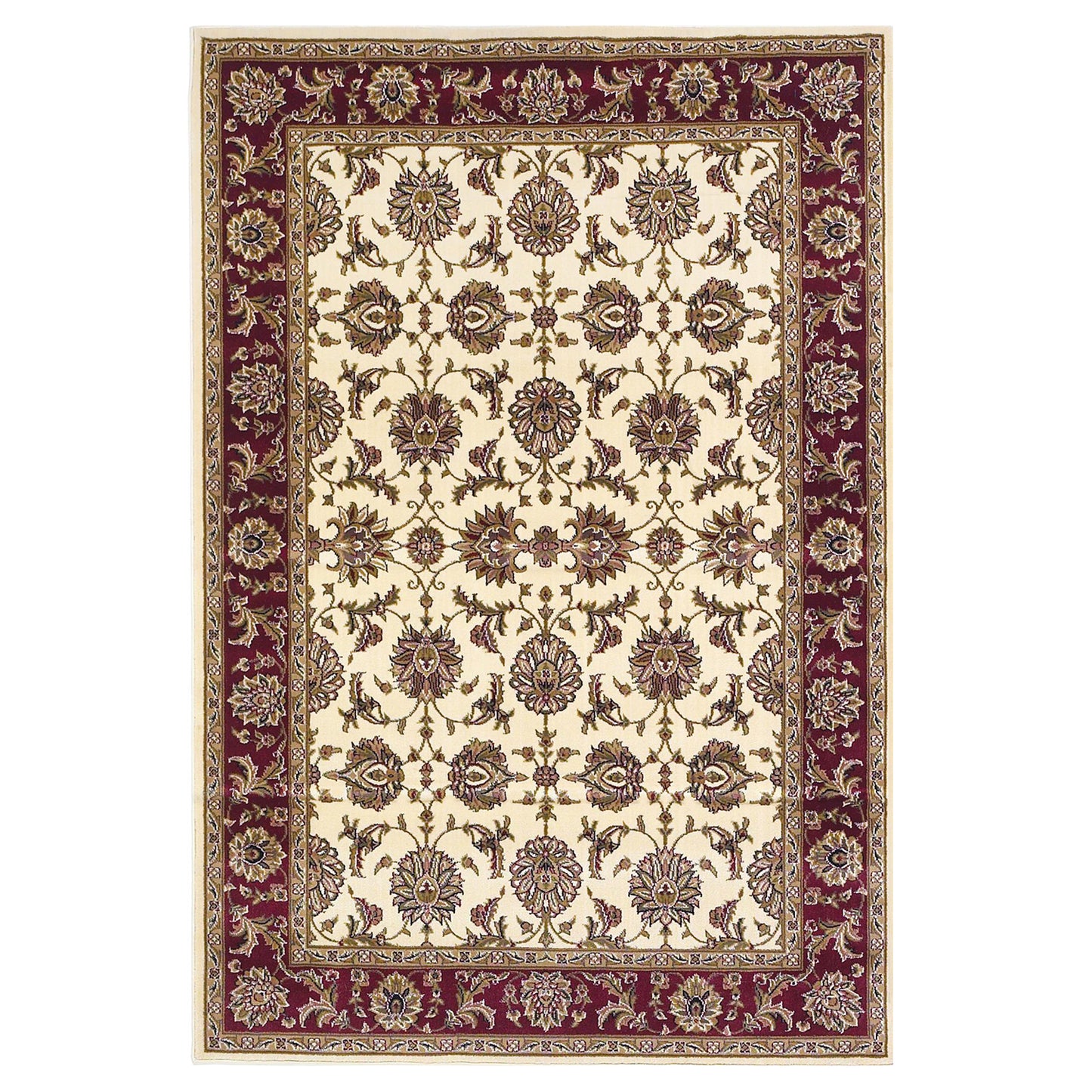 Ivory Red Machine Woven Traditional Octagon Indoor Area Rug