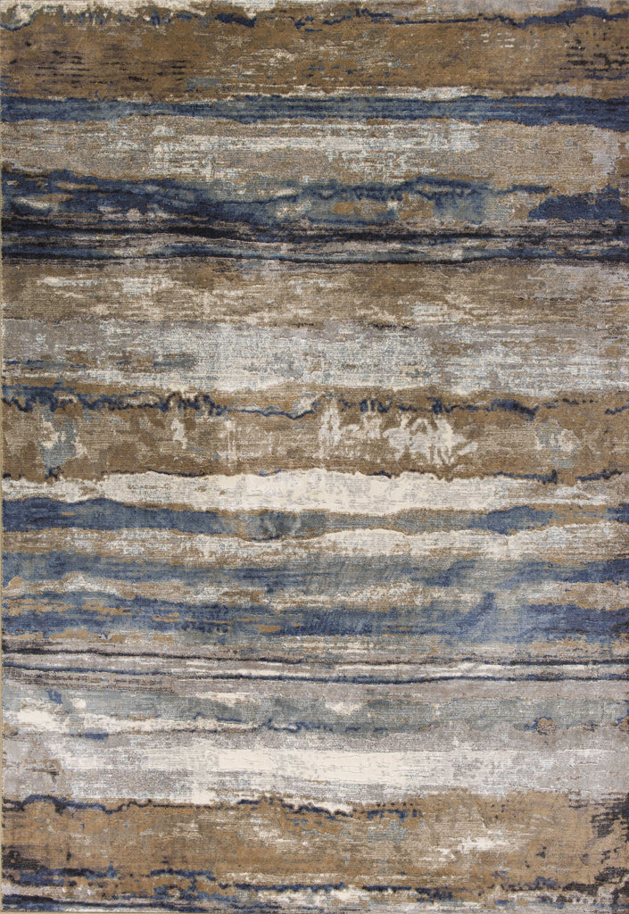 5' x 8' Ivory or Blue Abstract Brushstrokes Viscose Indoor Area Rug