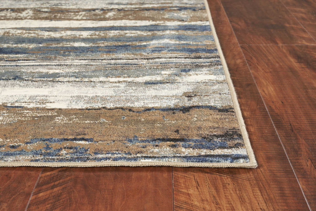 5' x 8' Ivory or Blue Abstract Brushstrokes Viscose Indoor Area Rug