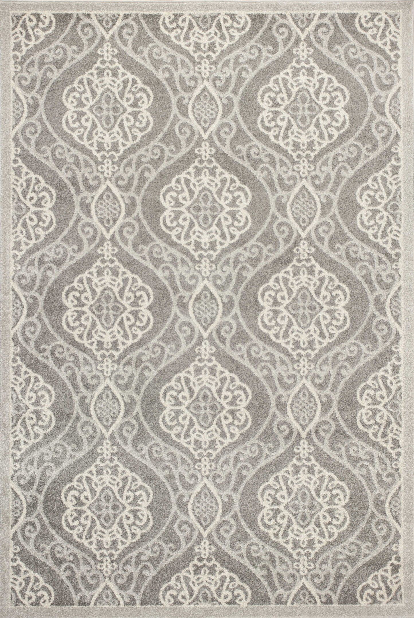 5'x8' Silver Machine Woven UV Treated Floral Ogee Indoor Outdoor Area Rug