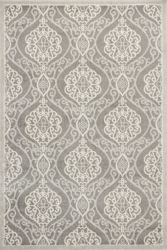 5'x8' Silver Machine Woven UV Treated Floral Ogee Indoor Outdoor Area Rug