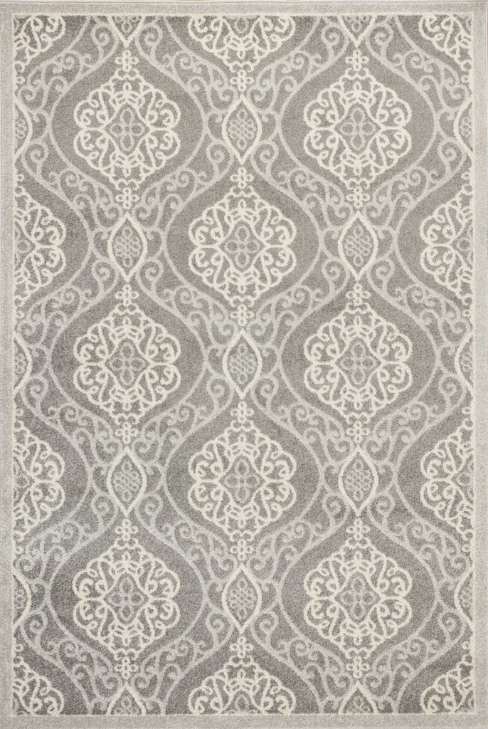 5'x8' Silver Machine Woven UV Treated Floral Ogee Indoor Outdoor Area Rug