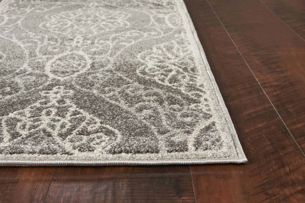 5'x8' Silver Machine Woven UV Treated Floral Ogee Indoor Outdoor Area Rug