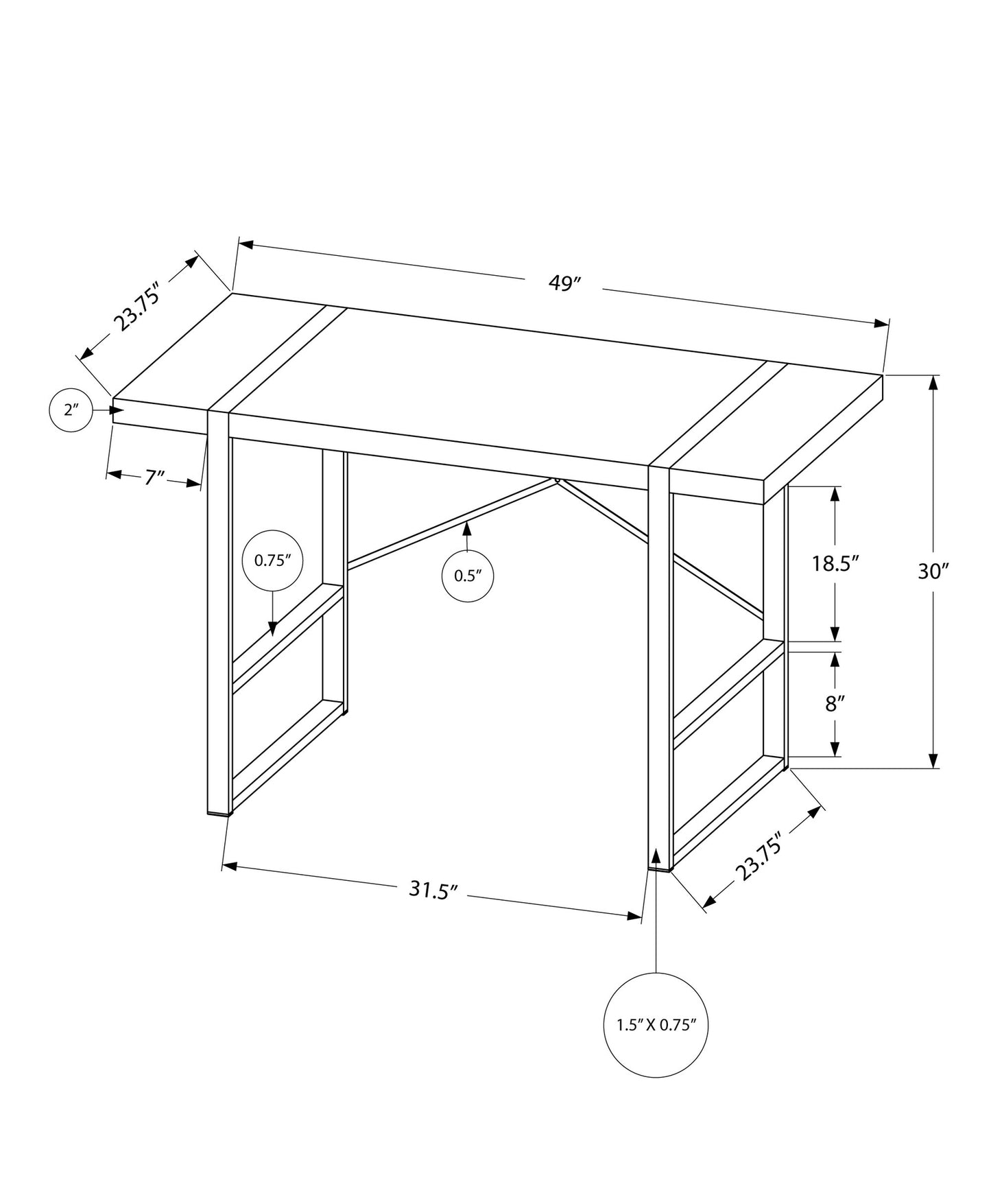 23.75" x 49" x 30" GreyBlack Reclaimed Wood Metal  Computer Desk