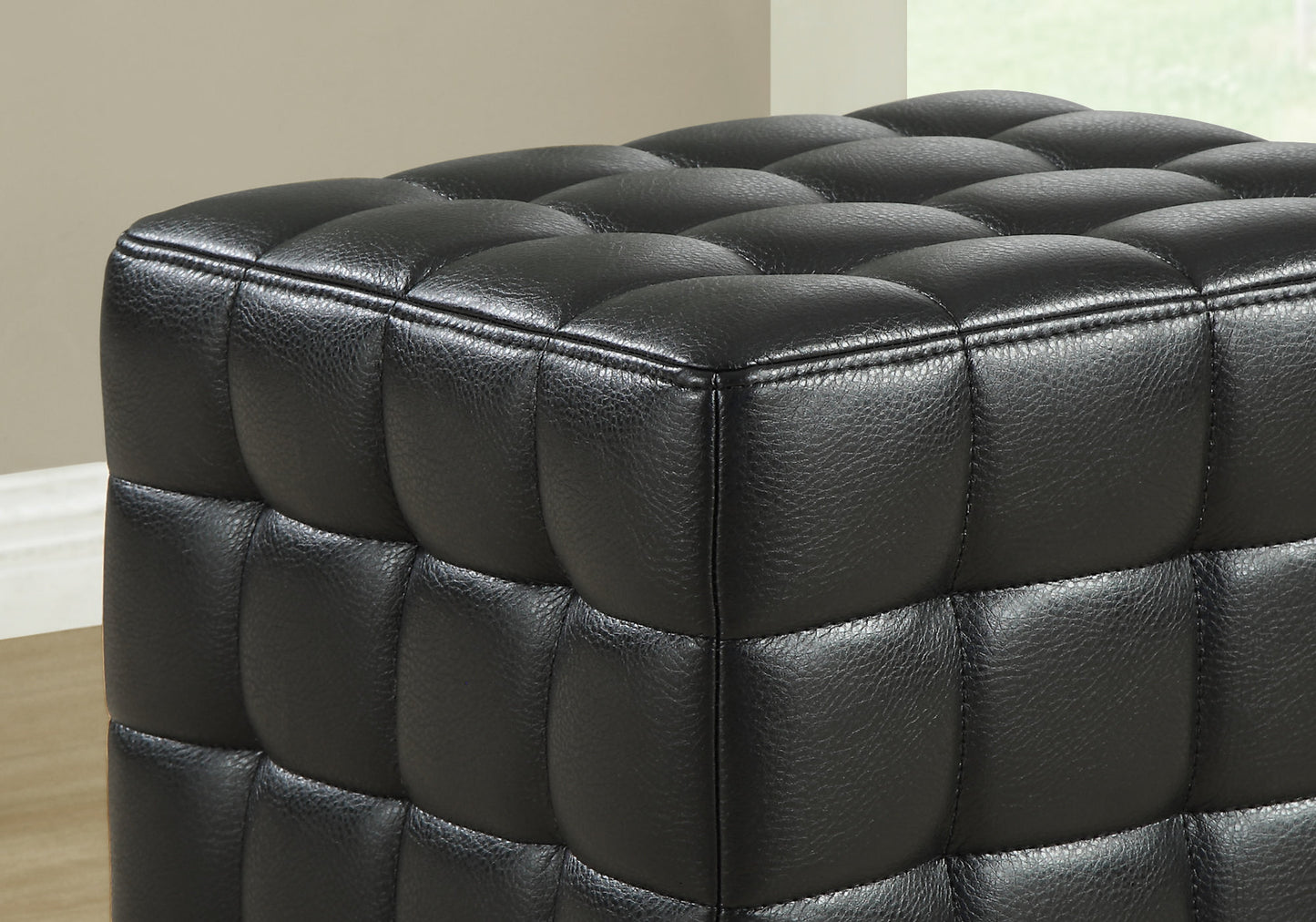 16.75" x 16.75" x 17" Black Leather Look Fabric  Ottoman