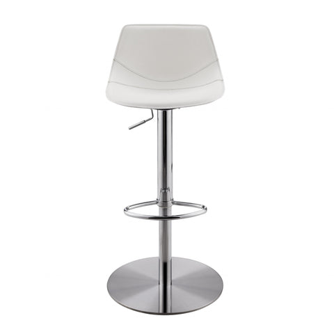 18.12" X 18.9" X 39.57" White Leatherette Over Steel Frame Adjustable Swivel Barcounter Stool With Brushed Stainless Steel Base