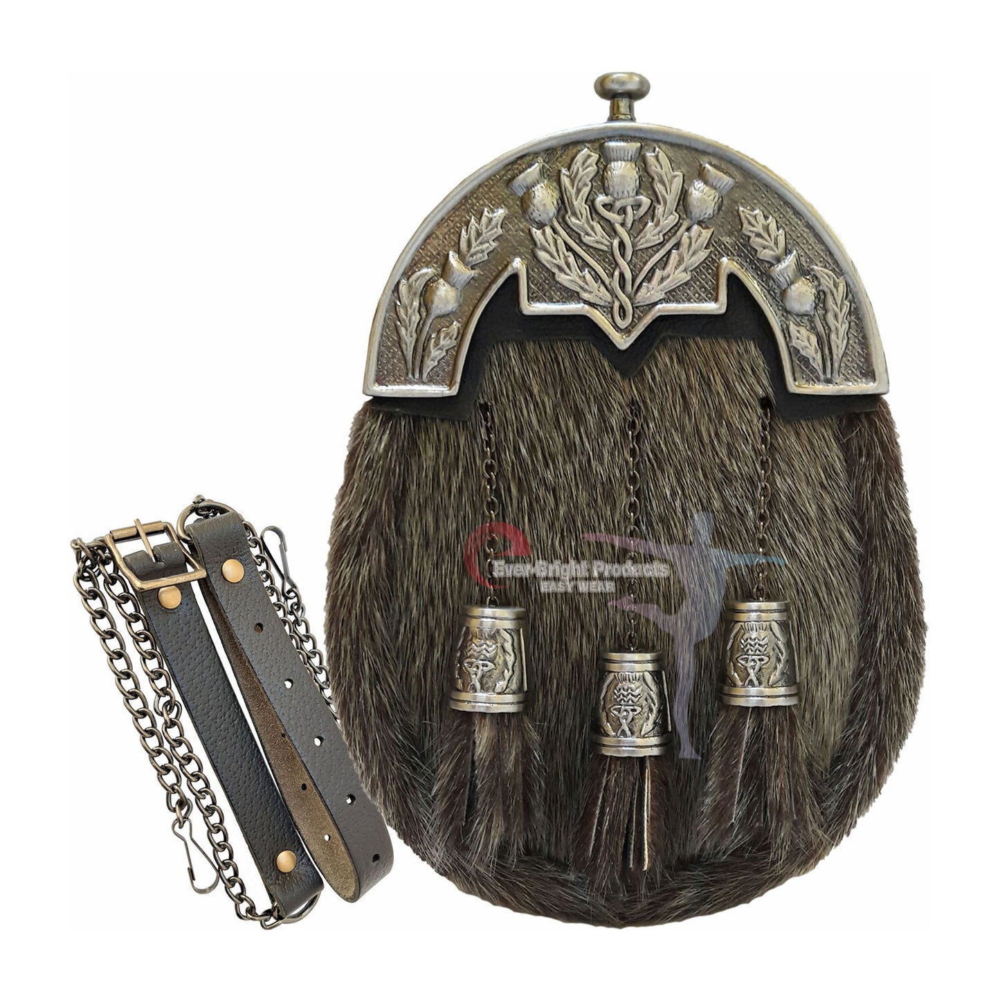 Scottish Kilt Grey Full Dress Sporran Antique Enamel Thistle Cantel