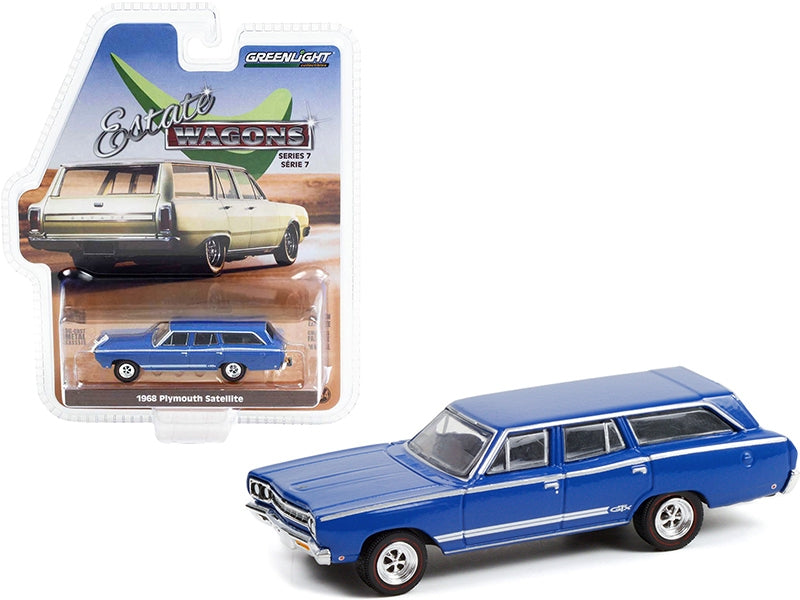 1968 Plymouth Satellite GTX Tribute Blue with White and Silver Stripes "Estate Wagons" Series 7 1/64 Diecast Model Car by Greenlight