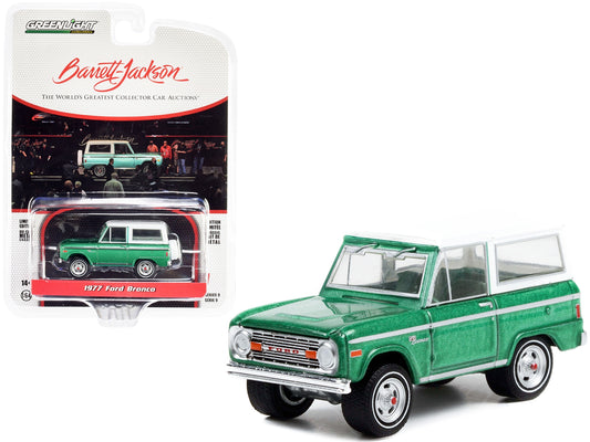 1977 Ford Bronco Jade Glow Green Metallic and White Top with Houndstooth Green Interior (Lot #1001.1) Barrett Jackson "Scottsdale Edition" Series 9 1/64 Diecast Model Car by Greenlight