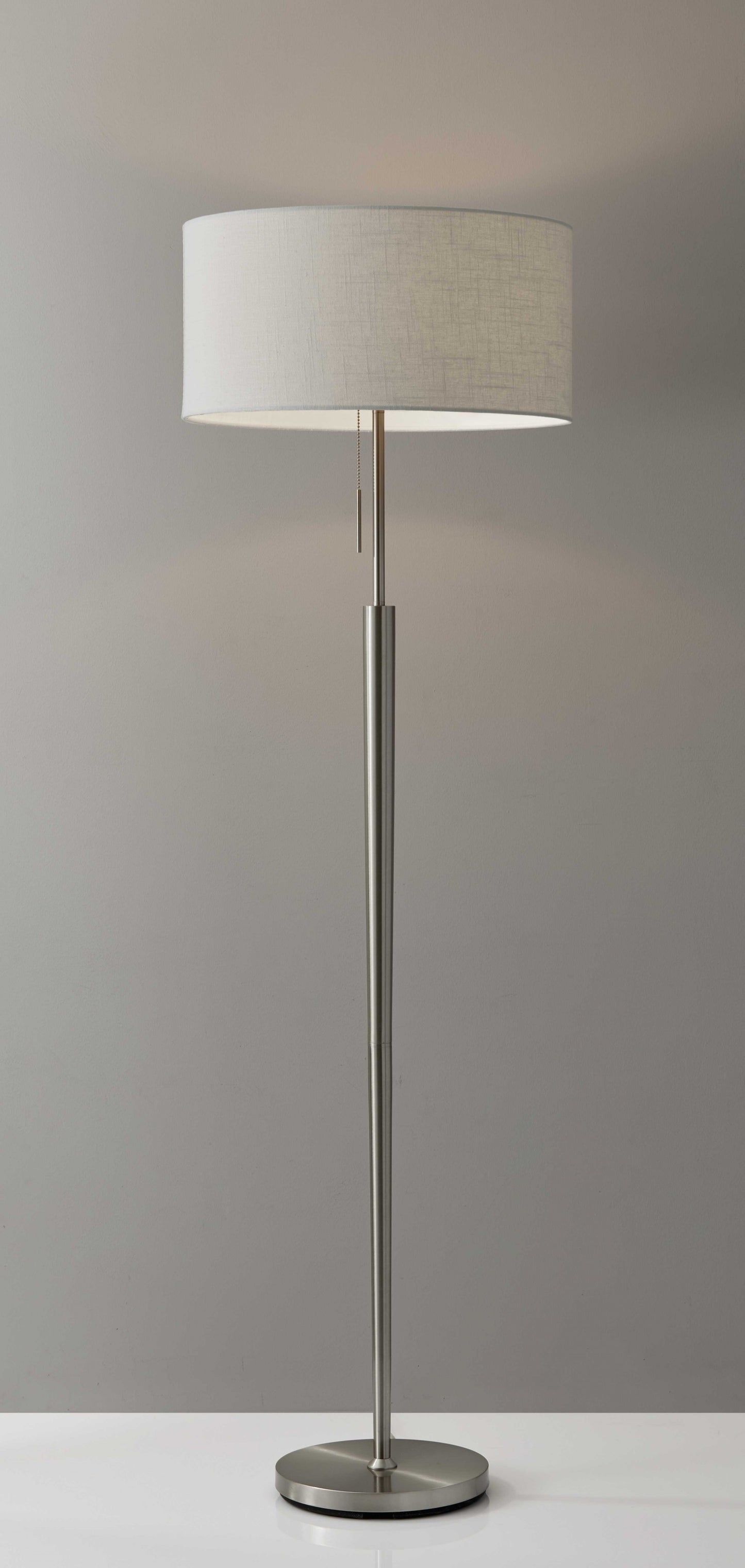 Floor Lamp Contemporary Brushed Steel Metal Tapered Pole