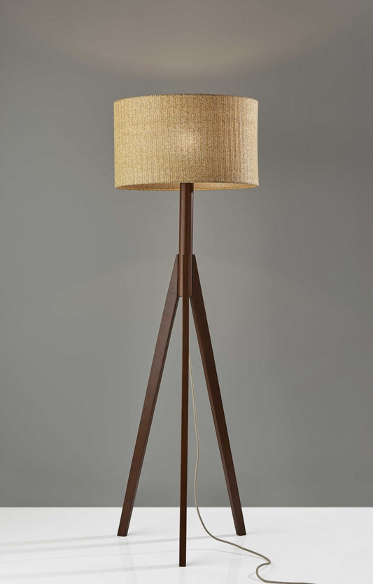 Natural Chunky Tripod Floor Lamp With Walnut Wood