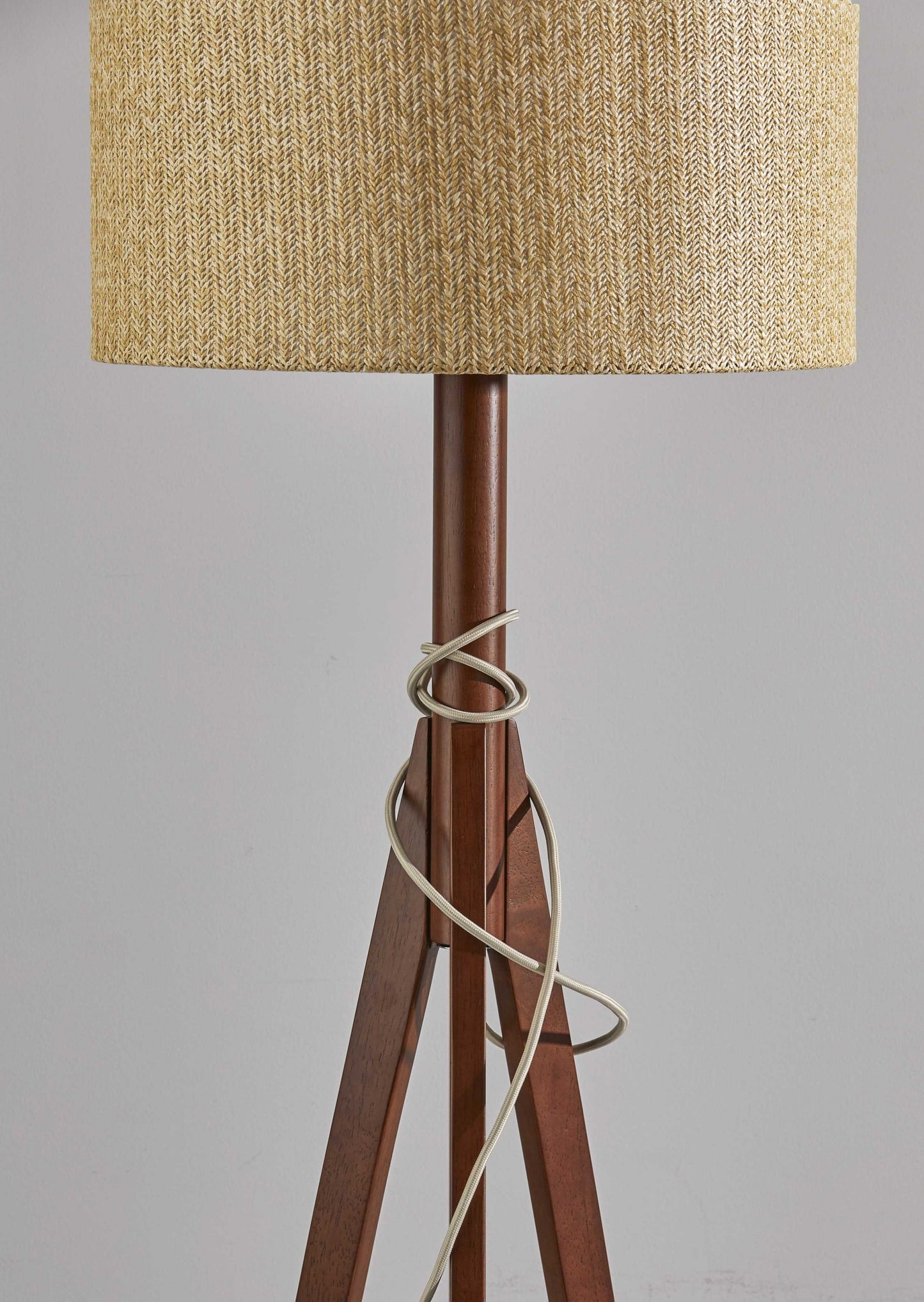 Natural Chunky Tripod Floor Lamp With Walnut Wood