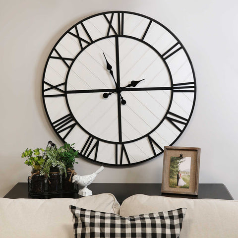 31.5 White Wood and Black Metal   Wall Clock