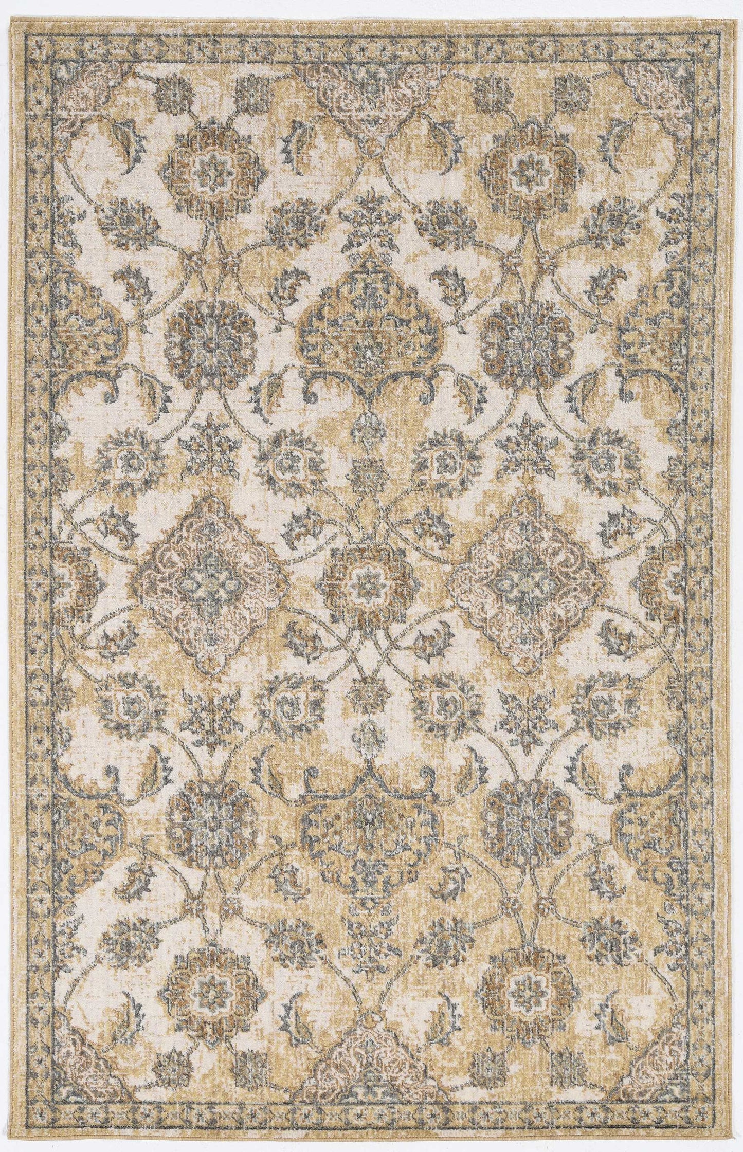 3' X 5' Ivory Wool Floral Vines Area Rug