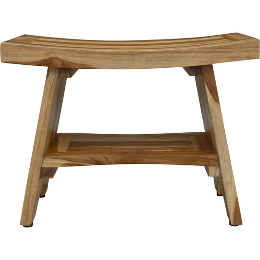 Contemporary Teak Shower Bench with Shelf in Natural Finish homeroots outdoors