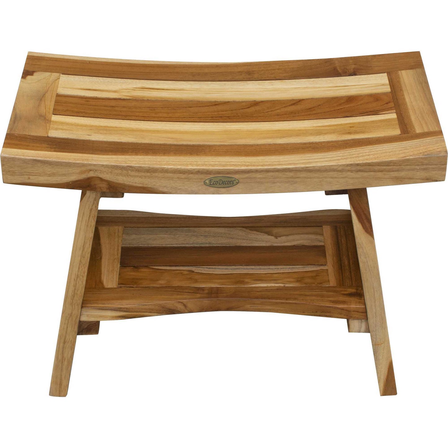 Contemporary Teak Shower Bench with Shelf in Natural Finish