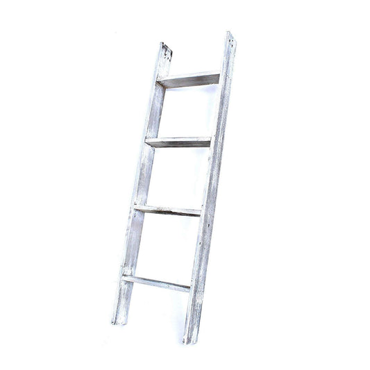 4 Step Whitewash Rustic Wood Ladder Shelf
