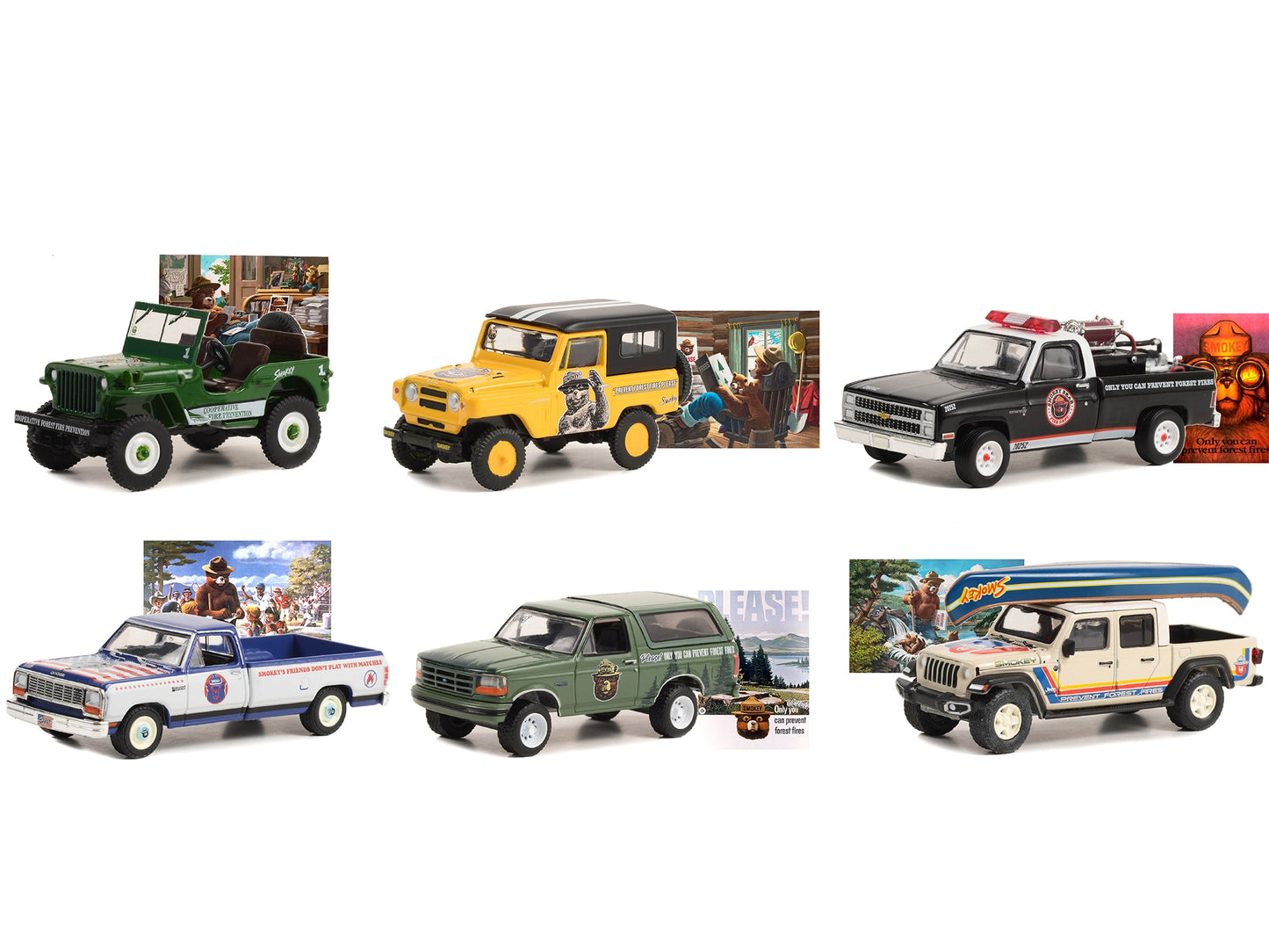 "Smokey Bear" Set of 6 Cars Series 2 1/64 Diecast Model Cars by Greenlight