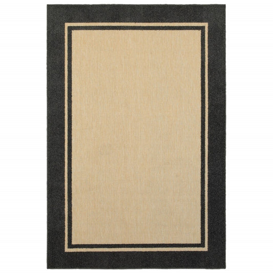 5' x 8' Sand and Black Border Indoor Outdoor Area Rug