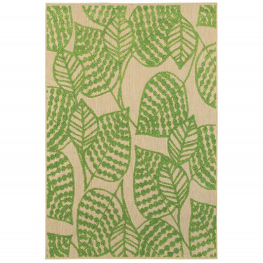 5' x 8' Sand and Lime Green Leaves Indoor Outdoor Area Rug