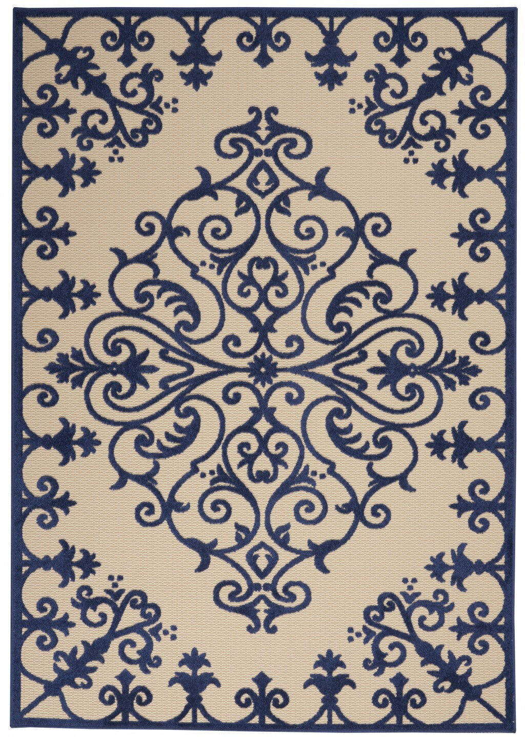 5' x 8' Navy Medallion Indoor Outdoor Area Rug