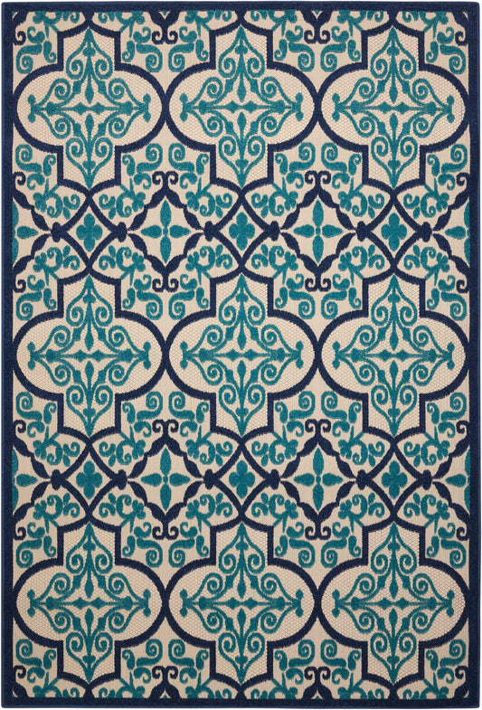 8' x 11' Navy and Beige Trellis Indoor Outdoor Area Rug