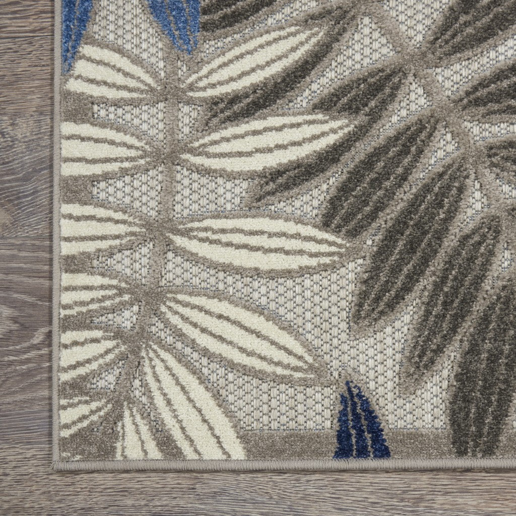 6' x 9' Gray and Blue Leaves Indoor Outdoor Area Rug