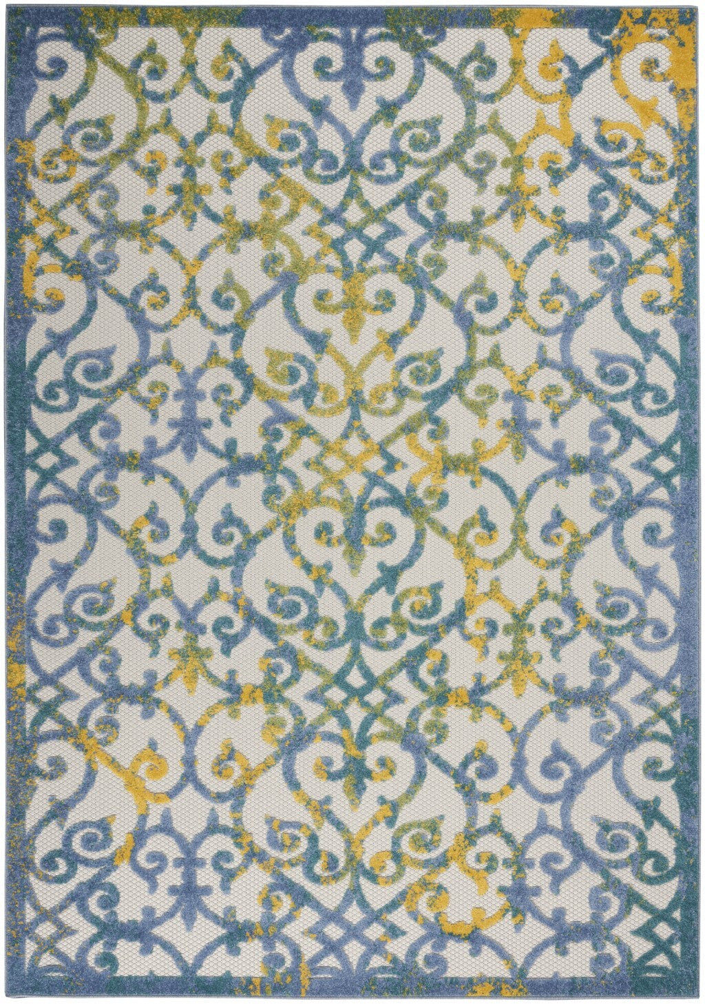 5' x 7' Ivory and Blue Indoor Outdoor Area Rug