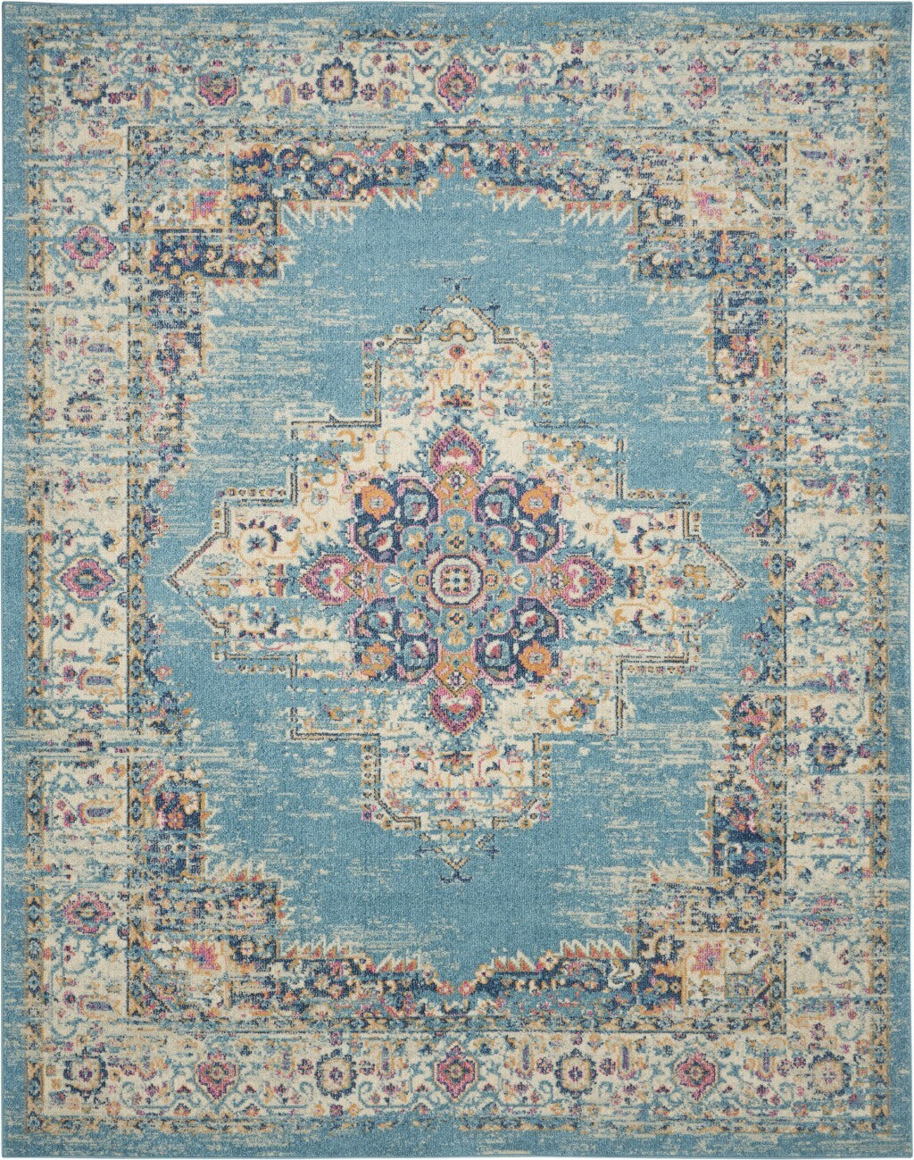8' X 10' Light Blue Southwestern Power Loom Area Rug
