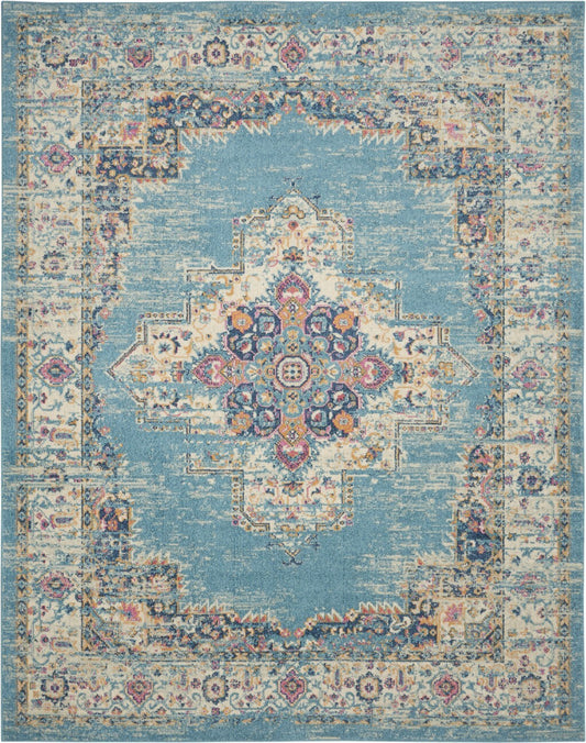 8' X 10' Light Blue Southwestern Power Loom Area Rug