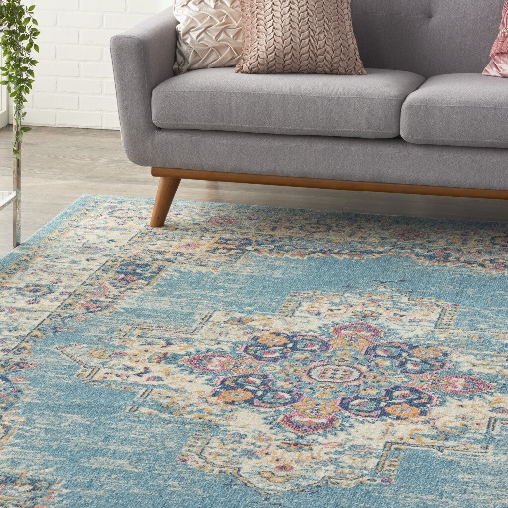 8' X 10' Light Blue Southwestern Power Loom Area Rug