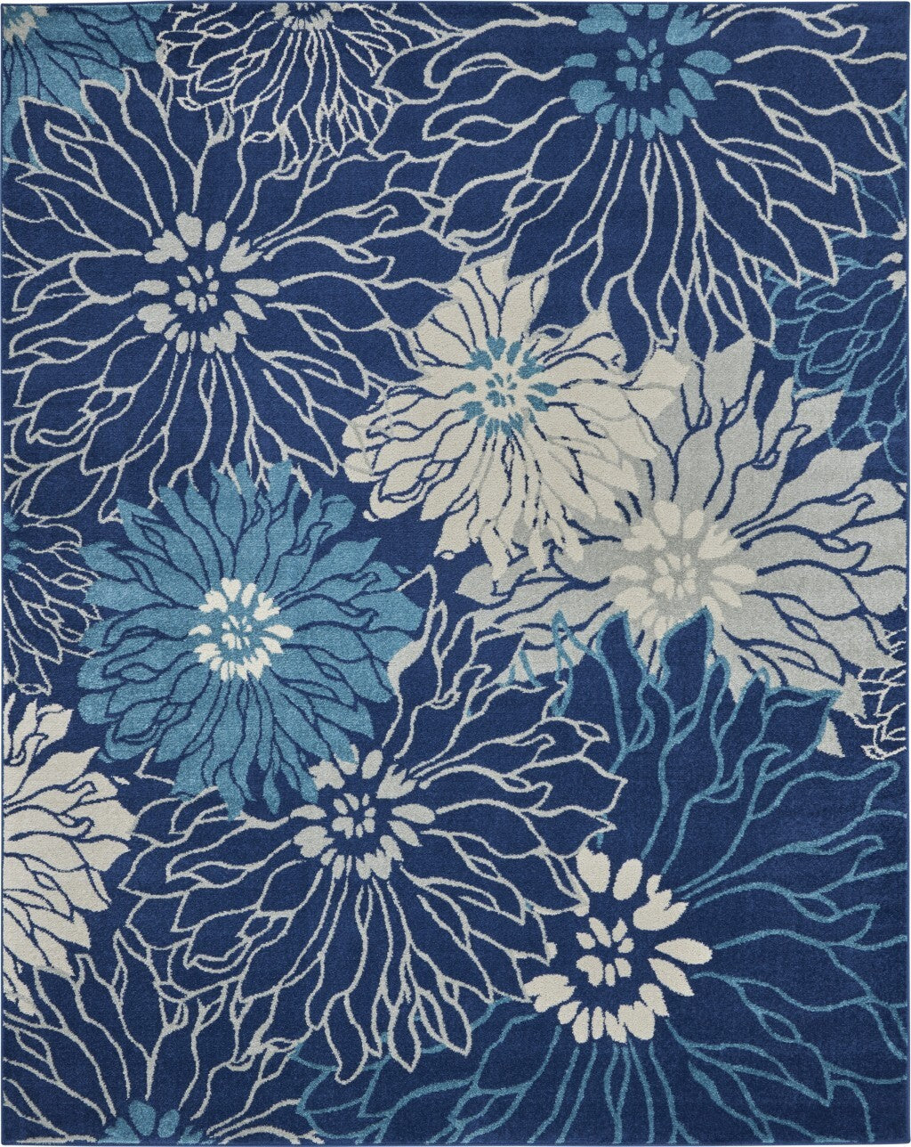 7' X 10' Blue And Ivory Floral Power Loom Area Rug