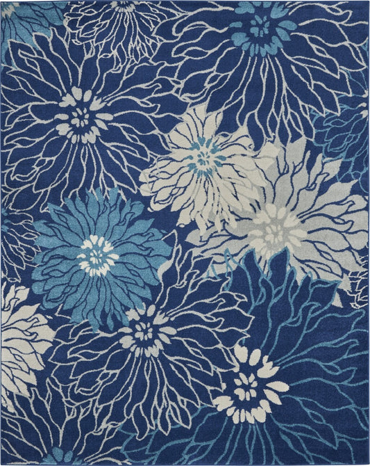 8' X 10' Blue And Ivory Floral Power Loom Area Rug