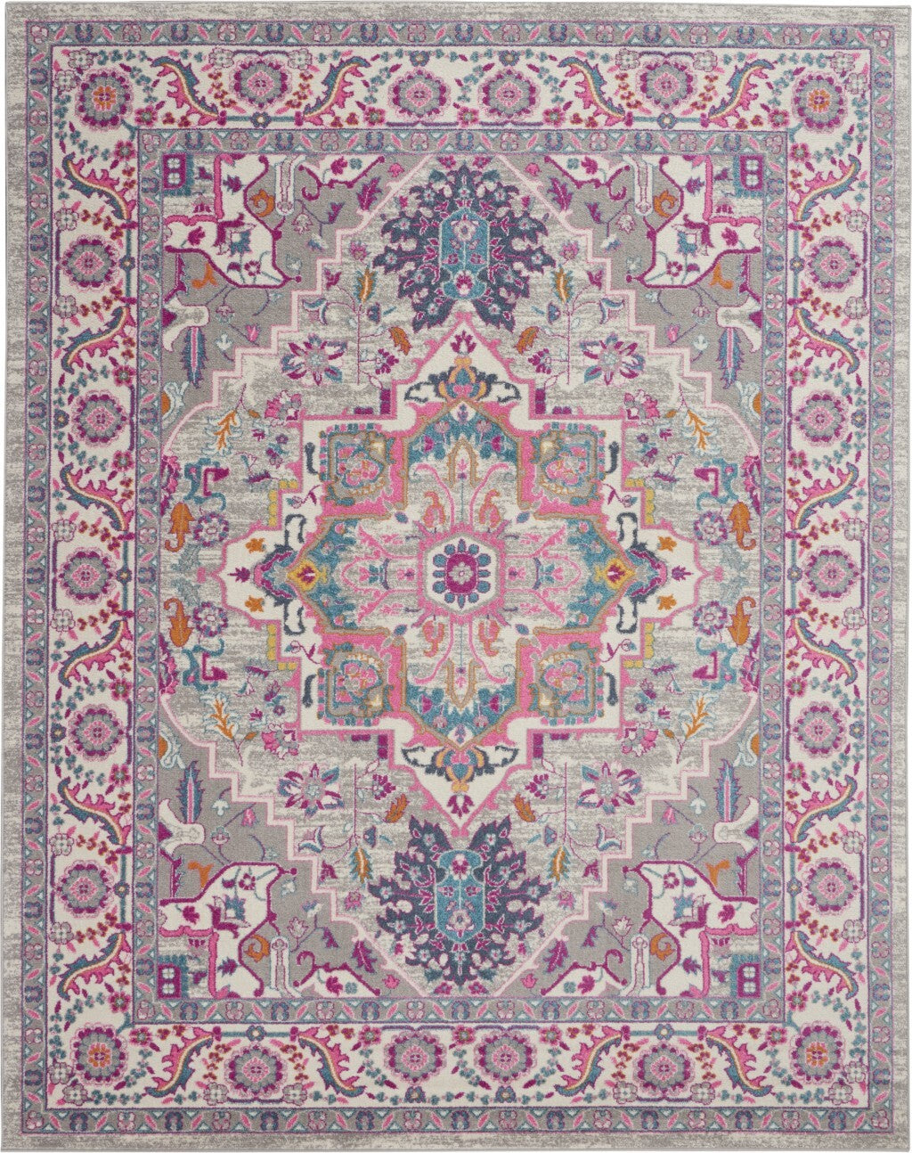 8' X 10' Pink And Gray Power Loom Area Rug