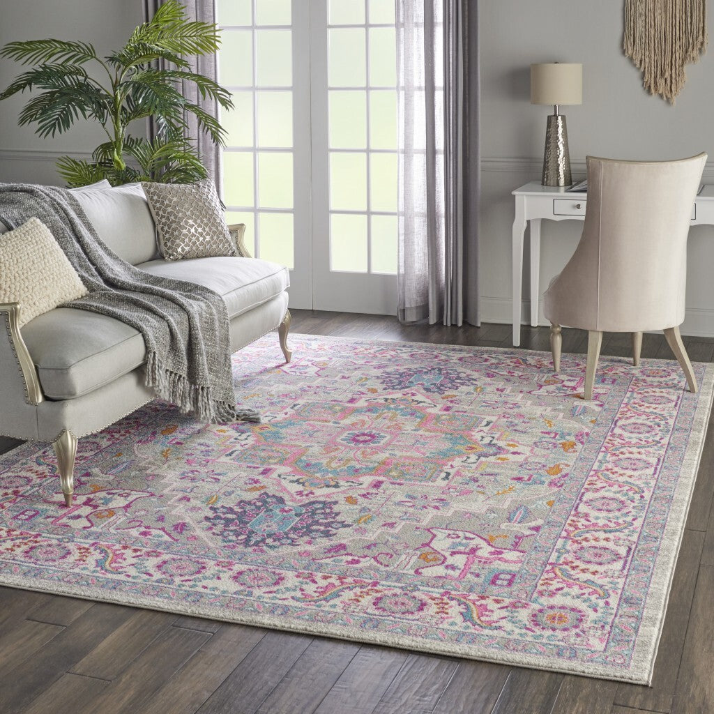 8' X 10' Pink And Gray Power Loom Area Rug
