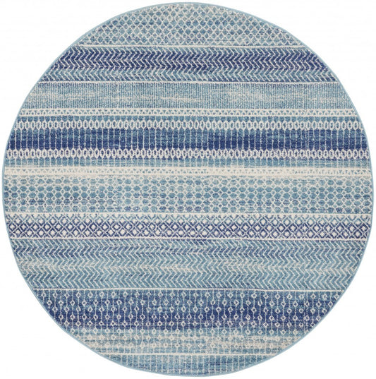 5' Navy Blue Round Southwestern Power Loom Area Rug