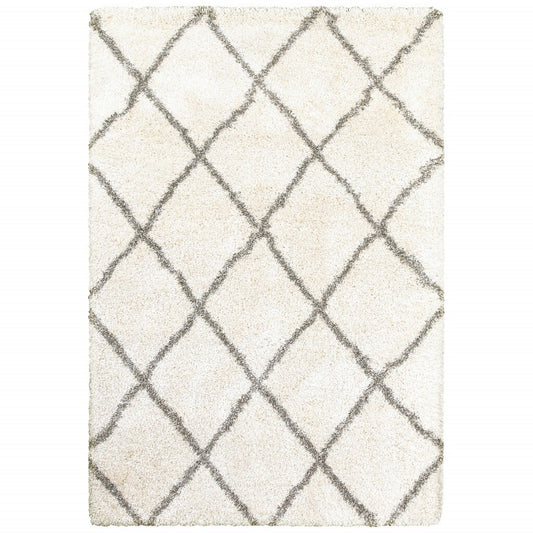 5' X 8' Ivory And Gray Geometric Lattice Area Rug