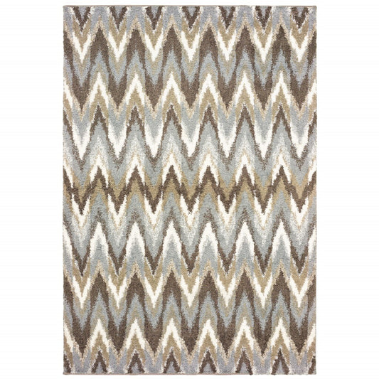4'X6' Gray And Taupe Ikat Pattern Area Rug