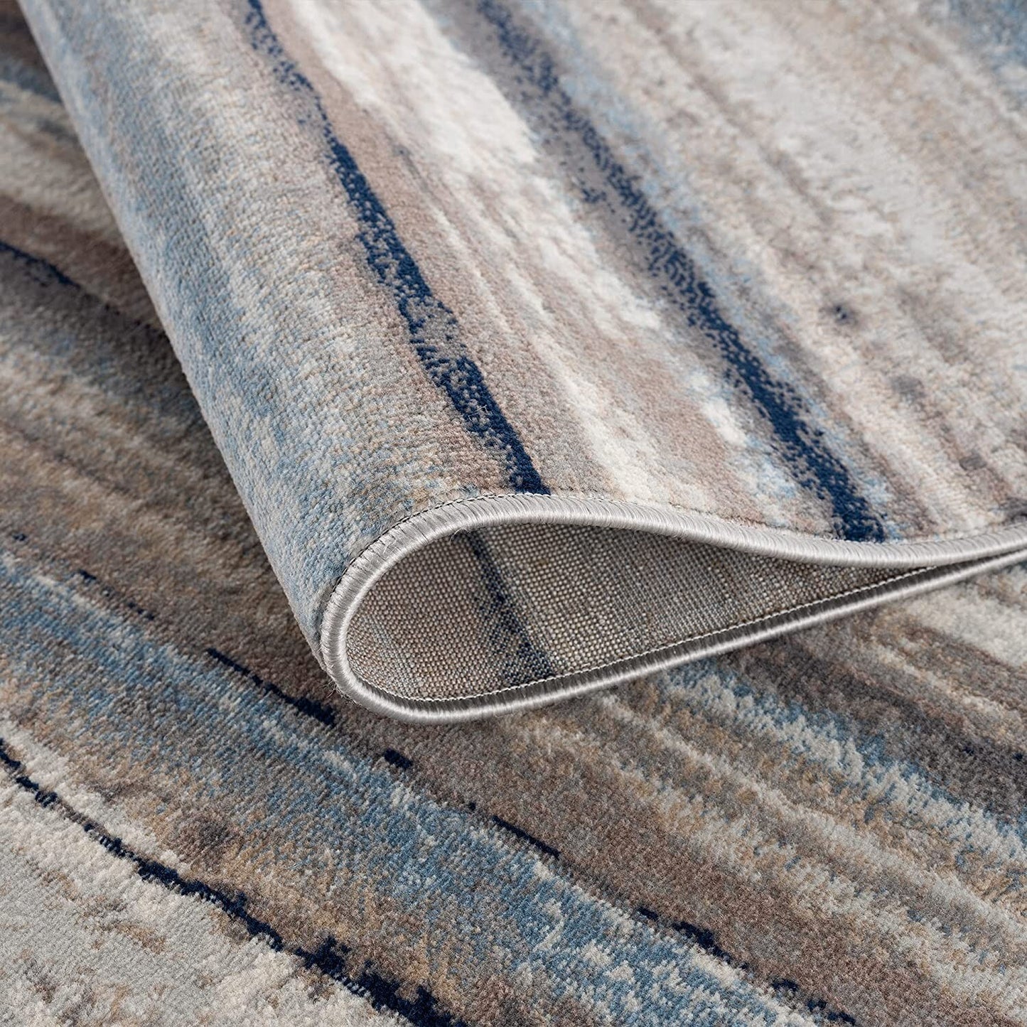 8' Blue Striped Runner Rug