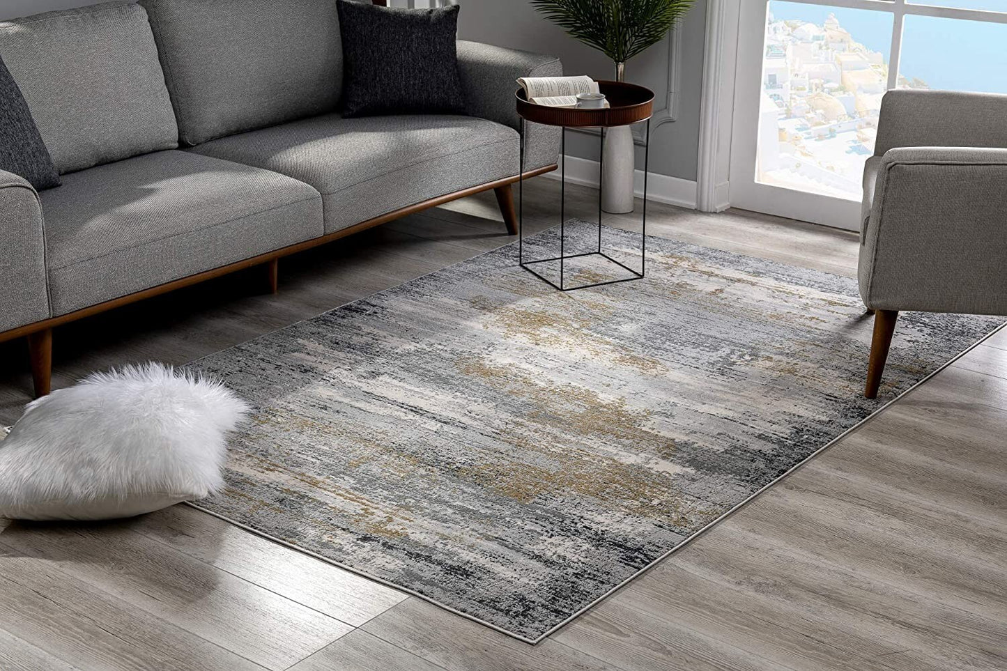 4' x 6' Gray Mod Distressed Strokes Area Rug