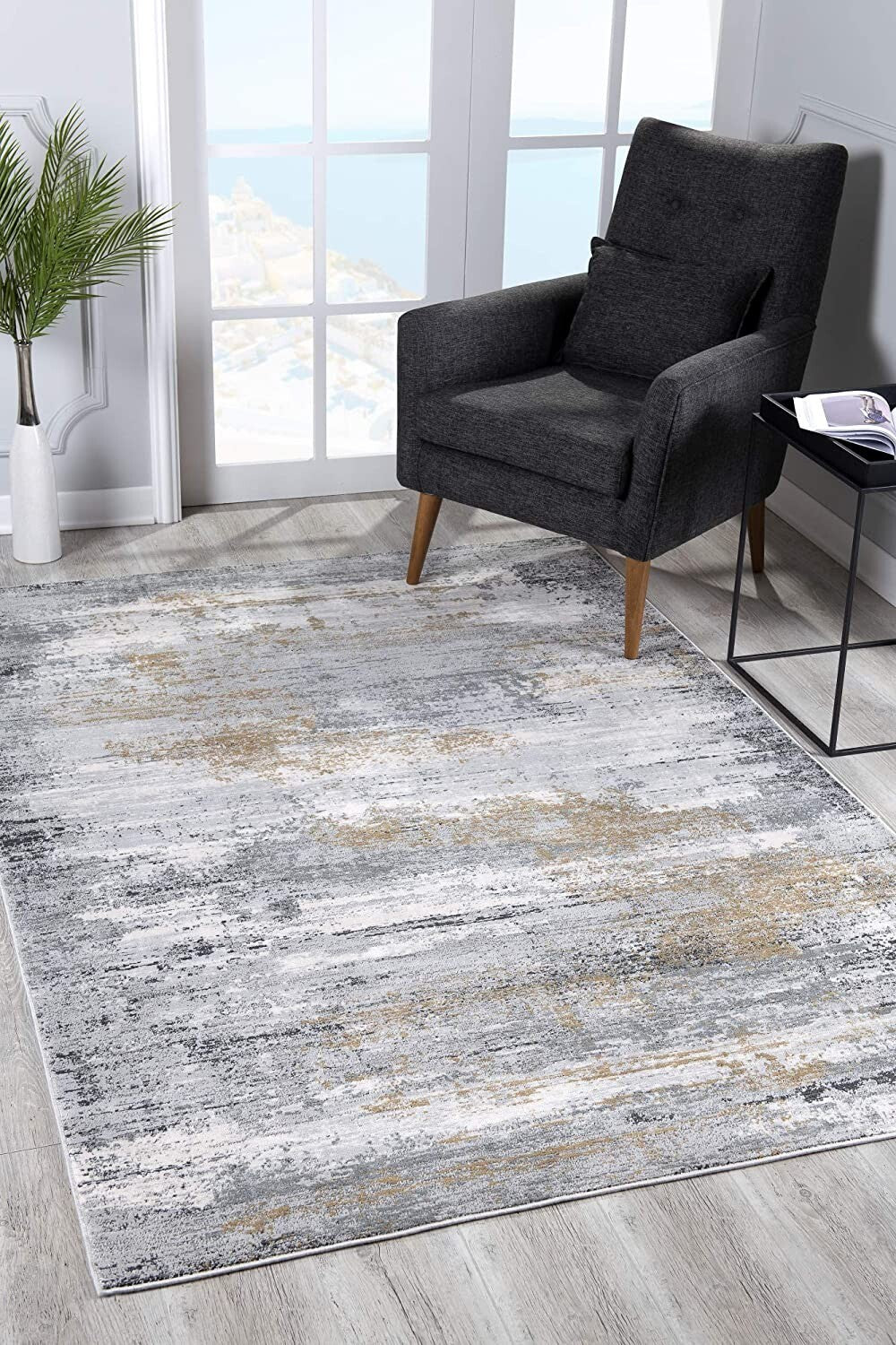 4' x 6' Gray Mod Distressed Strokes Area Rug