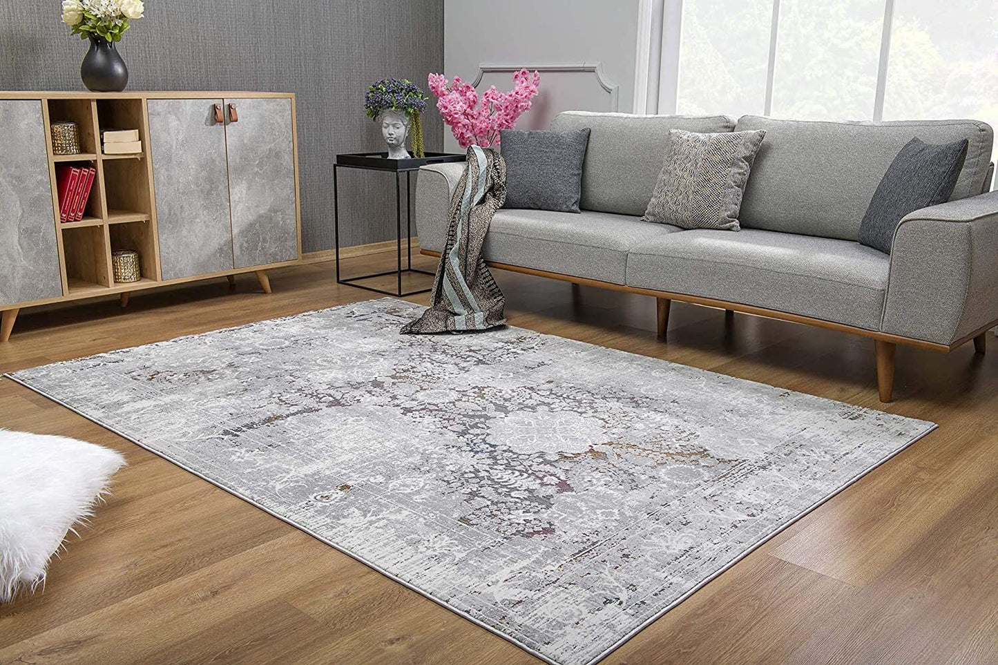 5" x 8" Gray Abstract Patterns Area Rug