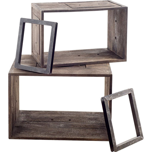 Set Of Two Rustic Dark Brown Cube Box Shelves