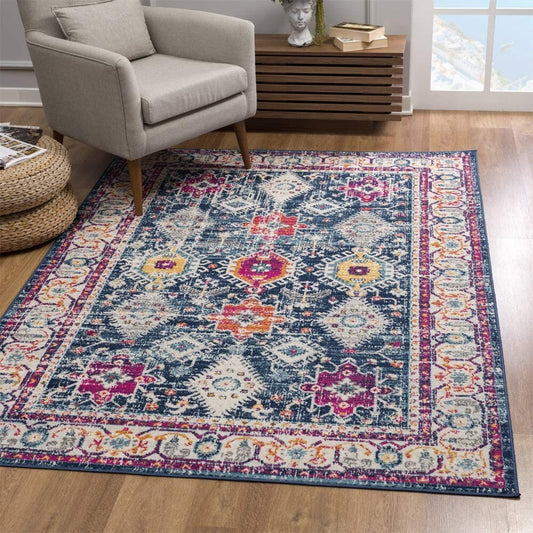 2' x 15' Navy Traditional Decorative Runner Rug