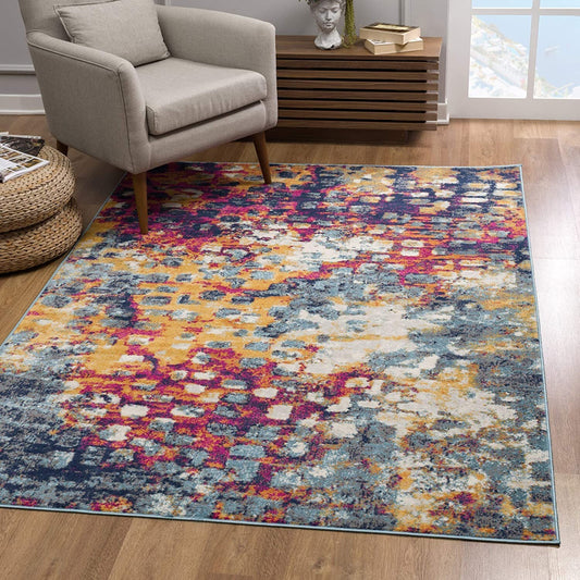 4' X 6' Teal Blue Abstract Dhurrie Area Rug